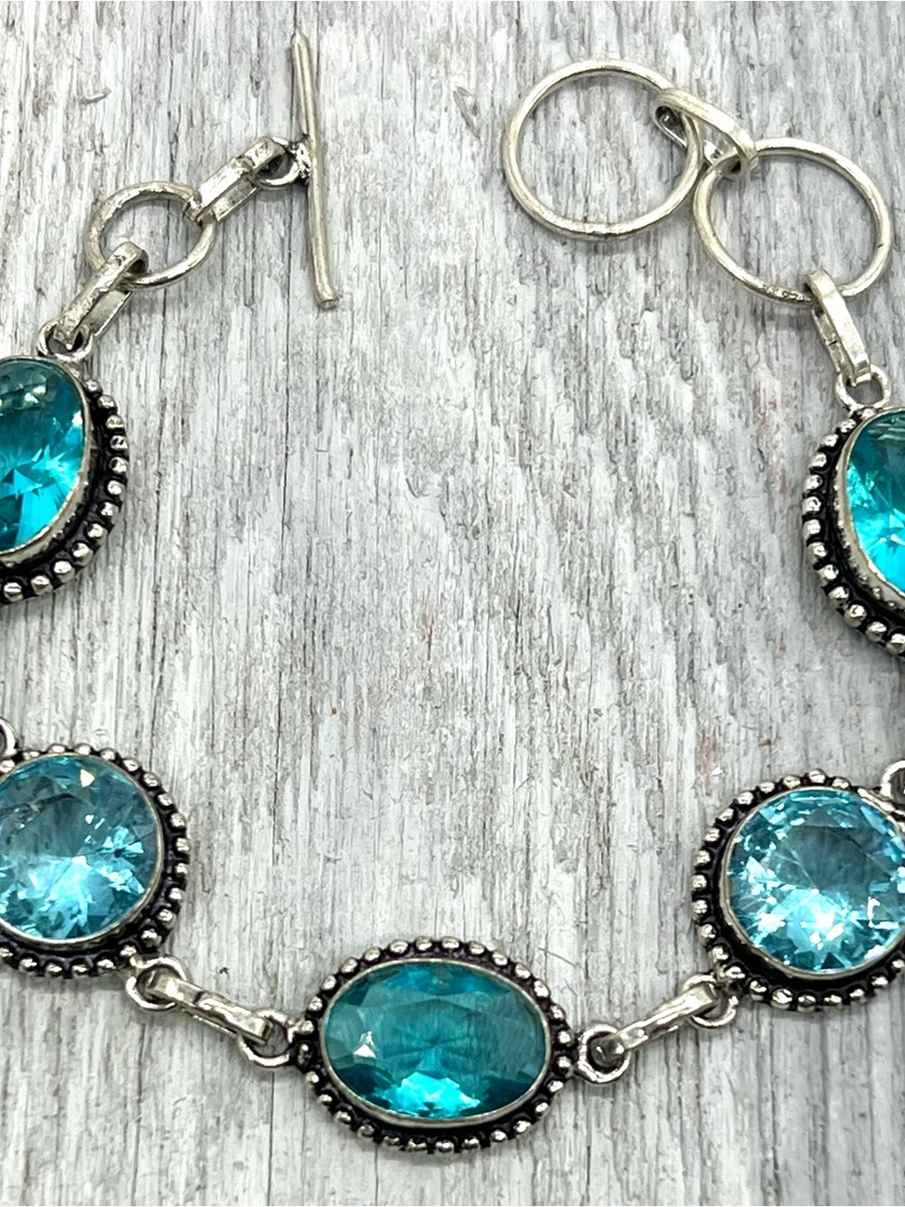 346. Blue Topaz Sterling 925 Link Bracelet - 7” to 7 3/4” - Picture 4 of 9